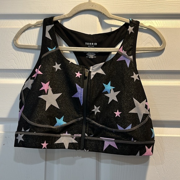 Torrid Active Zip Front Sports Bra Shine Star Print 0 - Picture 2 of 8